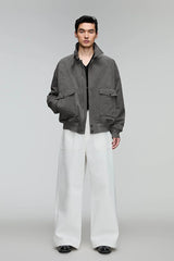 OPICLOTH Retro Stand-Collar Bomber Jacket