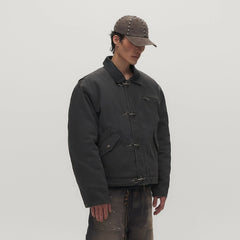 SAVAGEGROWTHWORLD Leather Collar Utility Puffer Jacket