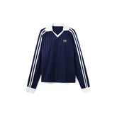 UMAMIISM Contrast V-Neck Stripe Long-Sleeve Tee