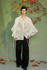 JIECHI Draped Cape Satin Shirt