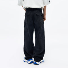 OVERLAPS Washed Multi-Pocket Cargo Jeans