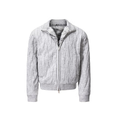 CATSSTAC Wave-Knit Stand-Collar Zip-Up Sweater