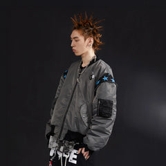 VENTUREK Retro Zipper-Spliced Raw Edge Bomber Jacket