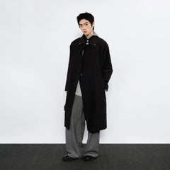 7440 37 1 Arc Placket Dual-Collar Contrast Interior Coat