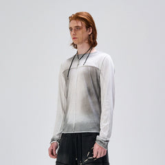 FLYERRER Washed Gradient Cross-Panel Raw-Edge Long-Sleeve Tee