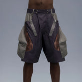XIPHEVIL Snake Skin Contrast Panel Multi-Pocket Shorts