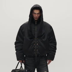 SAVAGEGROWTHWORLD Detachable Hood Satin Oversized Bomber Jacket