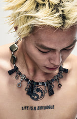 NUNKNOTX Hammered Metal Geo-Stone Choker