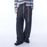 ASSEEN Plaid Double-Waist Drawstring Wide-Leg Pants