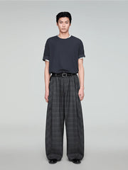 OPICLOTH Retro Paneled Plaid Drawstring Oversized Pants