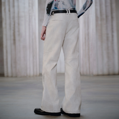FACEONLAB Panel Armored Faux Leather Biker Pants White