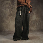 GONGHE REPUB Linen-Blend Pleated Belt Wide-Leg Trousers