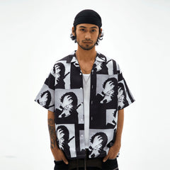 TECNINEGROUP Pop Art Portrait Graphic Cuban Half Shirt