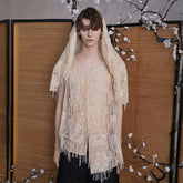 JIECHI Fringed Sequin Embroidered Hooded Poncho