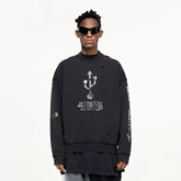 ULIPERY Distressed USB Graphic Long Sleeve Tee Black