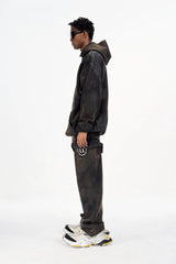 ULIPERY LOGO Mud-Wash Frayed Hoodie