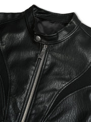 FLYERRER Structured Panel Faux Leather Biker Jacket