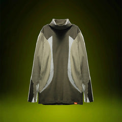 XIPHEVIL Ribbed Paneled Turtleneck Long-Sleeve Tee Green