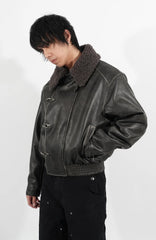 IN EXISTENCE Asymmetric Placket Washed Moto Jacket