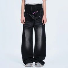 TIWILLTANG Layered Sweatband Washed Denim Pants
