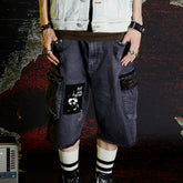 VENTUREK Washed Patch Studded Raw-Edge Shorts