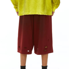 VANN VALRENCE Washed Gradient Distressed Oversized Shorts