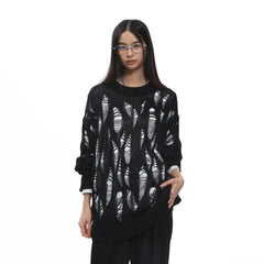 ROARINGWILD A ARCH Distressed Hollowed-Knit Sweater