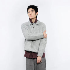 7440 37 1 Fluffy Half-Button Polo Sweater