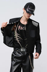 FACEONLAB Stand-Collar Metal-Shoulder Blazer Black