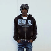 VINKID Demon Graphic Washed Zip-Up Hoodie