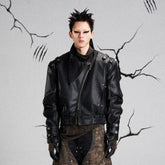FLYERRER Mutation Asymmetrical High-Collar Faux Leather Jacket