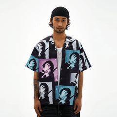 TECNINEGROUP Pop Art Portrait Graphic Cuban Half Shirt