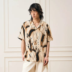 EPIC POETRY Ink Splash Cuban Half Shirt Brown