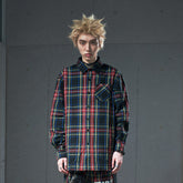 VENTUREK Distressed Back-Patch Frayed Plaid Shirt