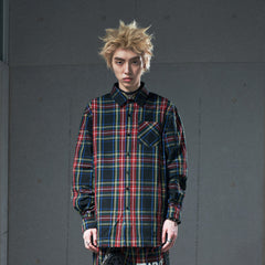 VENTUREK Distressed Back-Patch Frayed Plaid Shirt