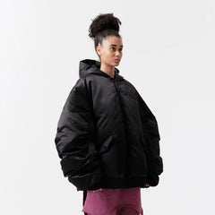 VANN VALRENCE Ruched Sleeve Oversized Hooded Down Jacket