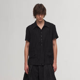 ILNya Nieternite Nifutur Stripe Crinkled Spliced Layered Collar T-Shirt Black