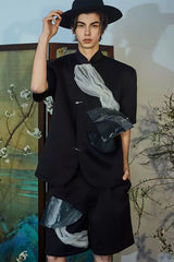JIECHI Crinkled Tulle Layered Mandarin Collar Half Shirt