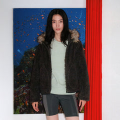 URBAN+FOREST Faux Fur Trim Sherpa Wool-Blend Hooded Jacket