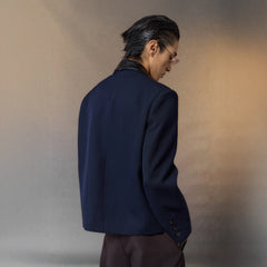 ALVNG AR ANTS Contrast PU-Panel Layered-Placket Blazer