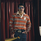 TRECLUB Badge Patch Graphic-Sleeves Striped Long-Sleeve Polo