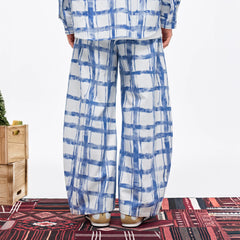 OVERLAPS Brush-Paint Grid Wide-Leg Pants