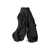 RELABEL Drawstring Layered Double-Waistband Parachute Pants Black