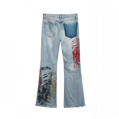 NOTHINGNESS WORLD Distressed Stamp-Print Flare Jeans