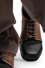 REWRITE Silk Panel Crinkled Square-Toe Derby Shoes