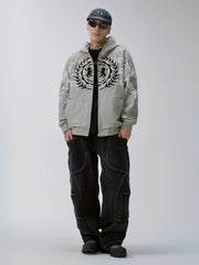 F2CE Embroidery Slogan Graphic Zip-Up Hoodie