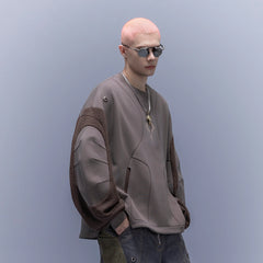 XIPHEVIL Utility Paneled Crewneck Sweatshirt Coffee