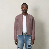 IN EXISTENCE Paneled Faux Suede Rivet Biker Jacket