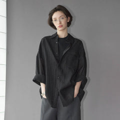 LABELROOM Sheer Textured Grid Oversized Shirt