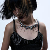 ILLUSORY Double-Strand Beaded Spiked Necklace